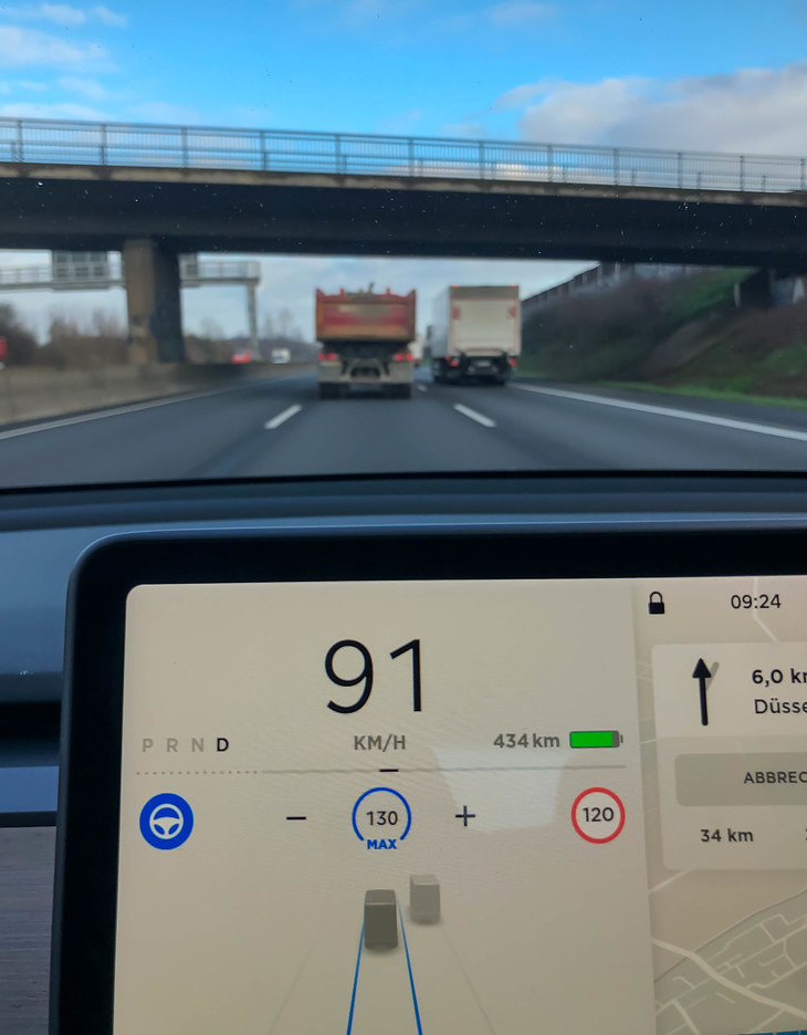 Tesla autopilot detecting 2 trucks ahead.