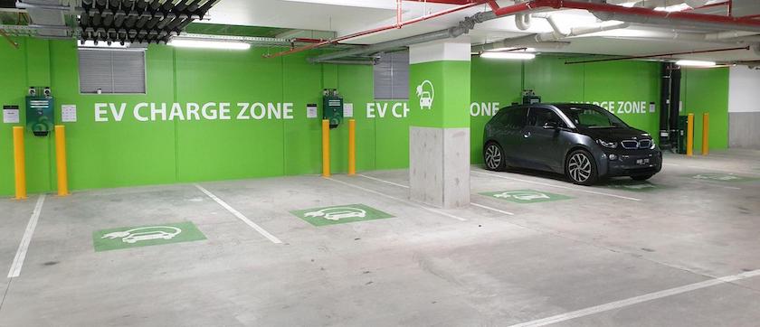 Level 2 EV charging in a public carpark