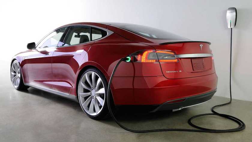 Tesla model S charging in garage